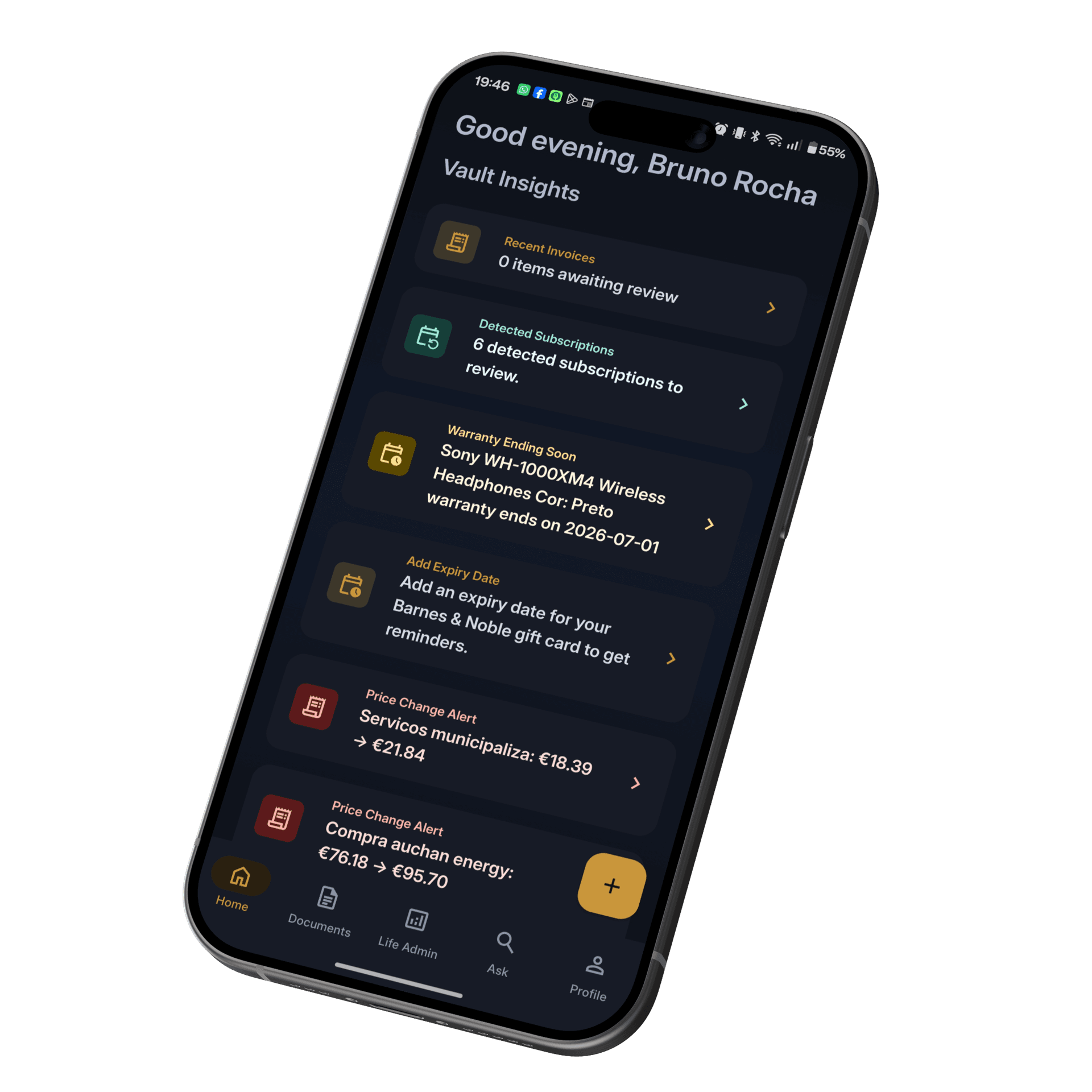 V4ult app home screen